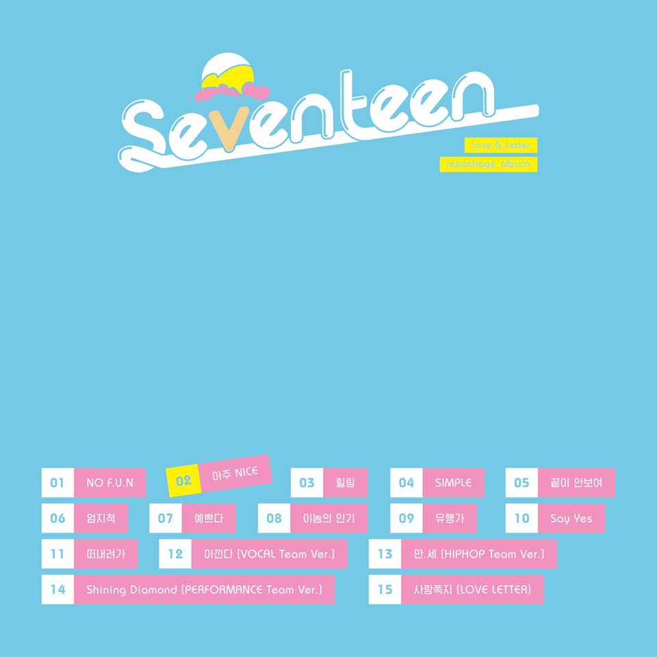 Seventeen - very nice - album repackage Love & Letter - tracklist