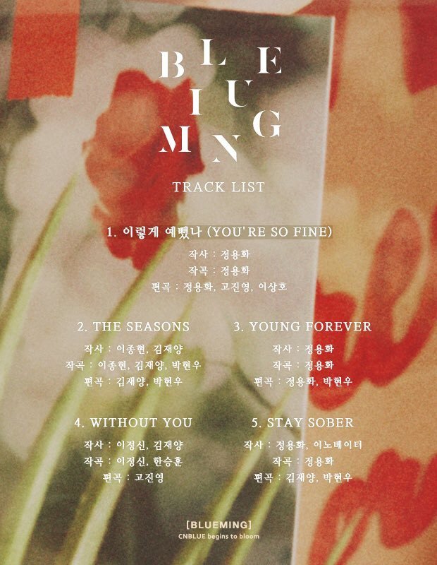 CNBLUE 4 Blueming comeback 2016 kpop krock tracklist